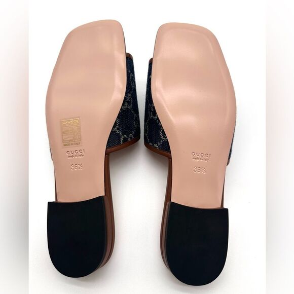 Gucci Jolie Denim Marmont GG Monogram Miro Calfskin Slide Sandals EU 36.5 - Picture 6 of 9
